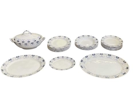 GEORGE LOGAN (1866-1939) FOR KEELING &amp; CO, BURSLEM; a late Mayers 'Tulip' pattern dinner service, comprising large twin h