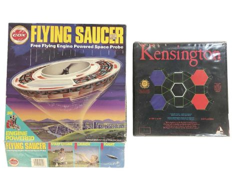 A rare boxed unused Cox Star Cruiser UFO petrol powered flying saucer complete with stickers and Kensington's Game of the Yea