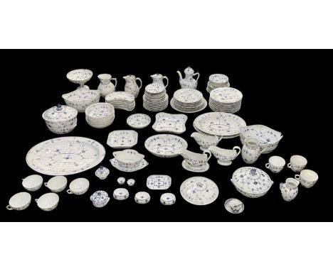 ROYAL COPENHAGEN; a large quantity of 'Blue Fluted' dinnerware, including two large oval salad plates, a larger oval meat pla