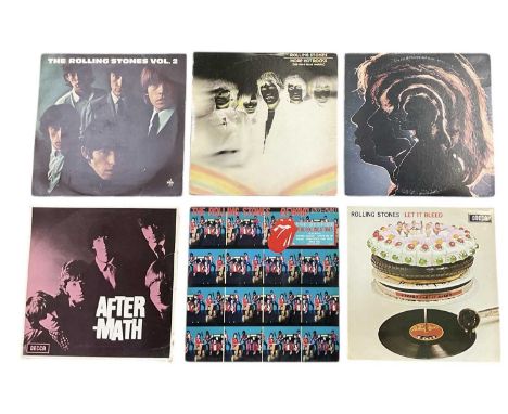 THE ROLLING STONES; six albums including 'Let It Bleed', with poster, 'Aftermath', 'Rewind', 'More Rock Hits (Big Hits &amp; 