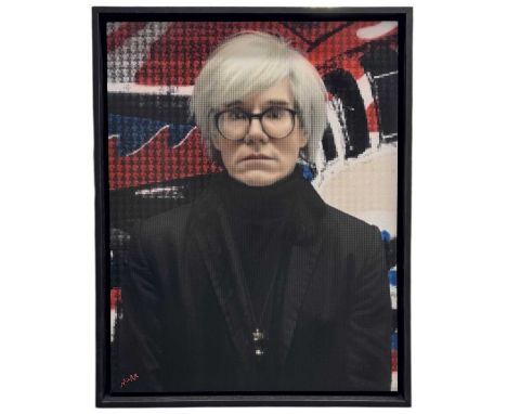 † NICK HOLDSWORTH; mixed media on board, 'Andy Warhol', signed lower left, 78 x 60cm, framed.