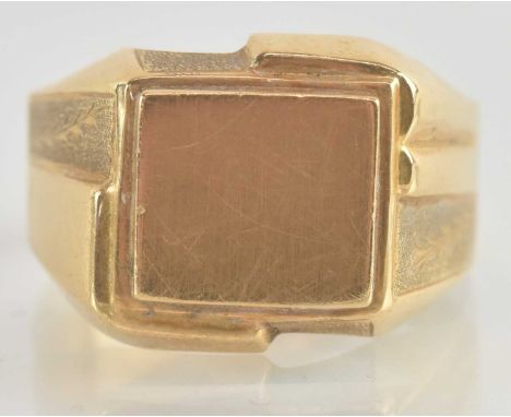 A gold Art Deco signet ring, with blank square table and stylised shoulders, size Y, approx 4.8g.Condition Report: There is n
