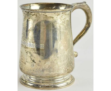 EDWARD BARNARD &amp; SONS LTD; a George V hallmarked silver mug, inscribed 'Christopher Michael Wood', London 1932, height 10