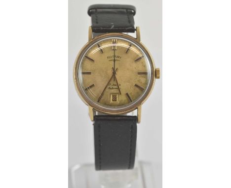 ROTARY; a gentleman's 9ct gold wristwatch, with 21 jewel automatic movement, gold coloured dial set with raised baton markers