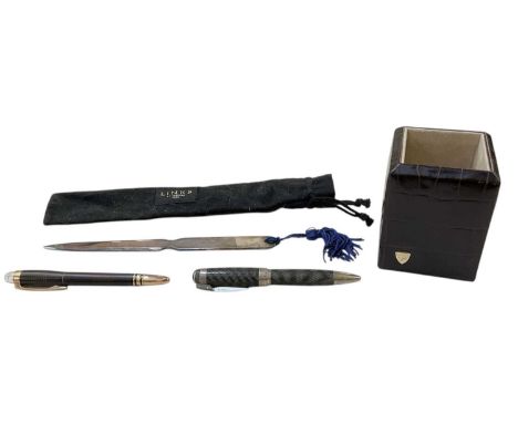 MONTBLANC; a Starwalker red gold plated ballpoint pen, overall length 14cm, a Montblanc Alfred Hitchcock limited edition ball