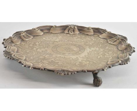 KITCHEN, WALKER &amp; CURR; a George III hallmarked silver waiter, with central engraving 'Kind Wishes from Ann Pett', with m
