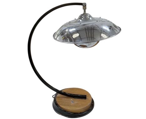 MARIANO; a modern contemporary stainless steel and black painted metal 'Fortuny' type arc desk lamp, with stainless steel sha