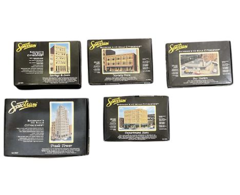 SPECTRUM; five boxed HO scale Bachmann City Scenes, comprising Savings &amp; Loan, Variety Store, Trade Tower, Department Sto