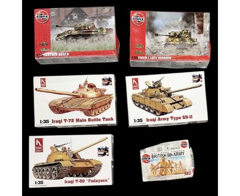 AIRFIX; two 1:35 scale tank model kits including Panther AUSF.G and Tiger I 'Late Version', also an Airfix 1:32 scale Multipo
