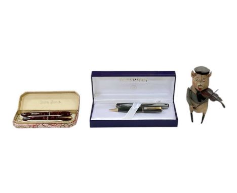 WATERMAN; a boxed fountain pen, with 14ct yellow gold nib, and matching twizzle top propelling pencil, a boxed Conway Stewart