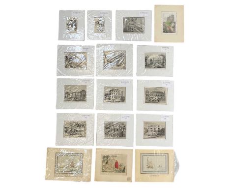 A collection of sixteen 19th century and later engravings and prints, including 'A London Dandy of 1646', 'The Scotch Nationa