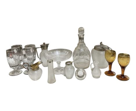 A collection of 19th century and later glassware, comprising a set of four early 19th century lead crystal glass wine glasses
