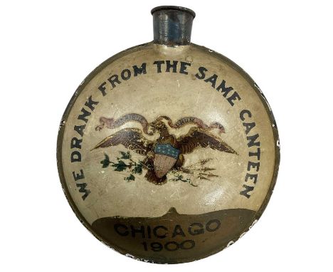 A GAR Civil War Reunion canteen flask, 'Chicago 1900', painted with coat of arms and inscribed 'We Drank from the Same Cantee