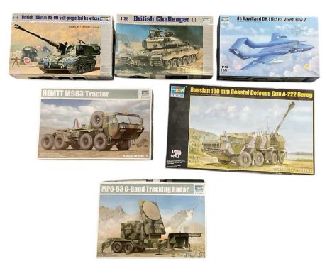 TRUMPETER; three 1:35 scale model military vehicle kits, comprising 'Russian 130mm Coastal Defence Gun A-222 Bereg', 'Hemtt M