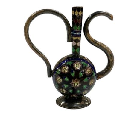A modern 925 silver and cloisonné enamel ewer, height 11.5cm, approx 4.07ozt/126.5g.