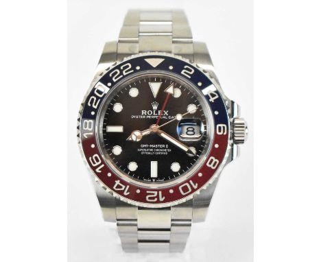 ROLEX; a stainless steel GMT-Master II wristwatch, with 'Pepsi' bezel, with automatic movement, the black dial set with lumin