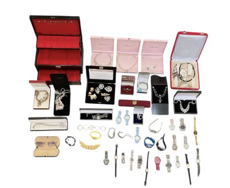 A large quantity of assorted costume jewellery and wristwatches, including bracelets, bangles, lady's watches, gentleman's wa