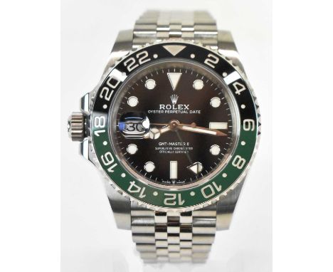 ROLEX; a stainless steel GMT-Master II left handed wristwatch, with 'Sprite' bezel, with automatic movement, the black dial s