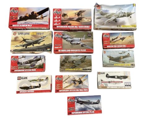 AIRFIX; thirteen 1:48 scale model fighter plane kits, including 'Supermarine Spitfire Mk XII', 'Specialist Spitfires', 'Boult