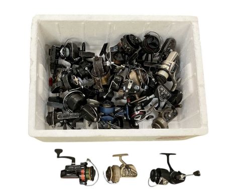 A collection of approximately thirty modern fishing reels, including Mitchell, Intrepid Black Prince, S. Alcock &amp; Co Ltd,