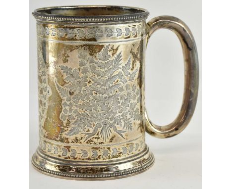 THOMAS GOODFELLOW; a Victorian hallmarked silver mug, inscribed 'Agnes Mary Stoddart', London 1894, height 9.5cm, approx 6.18