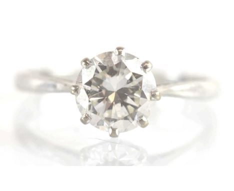 A platinum diamond solitaire ring, the claw set brilliant cut diamond approx 1.25ct (diameter 7mm), size M, approx 2.7g.