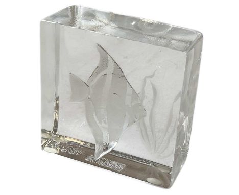 KOSTA BODA; a contemporary square angelfish paperweight, designed by Kjell Engman, etched 'Kosta 98402 Engman' to the undersi