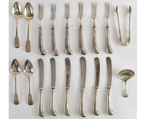 WILLIAM BATEMAN I; a set of three George IV hallmarked silver teaspoons, London 1821, a hallmarked silver caddy spoon with sh