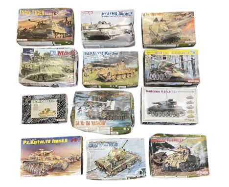 DRAGON; twelve boxed 1:35 scale military vehicle and tank model kits, including Sd.Kfz.138/2 'Hetzer' Early Version, M1A1HA A