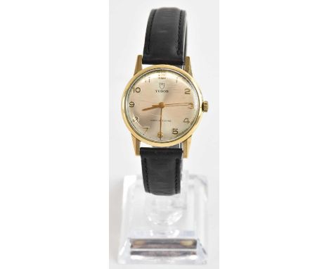 TUDOR; a gentleman's vintage wristwatch, the silvered dial set with Arabic numerals and outer minute track, and with gold han