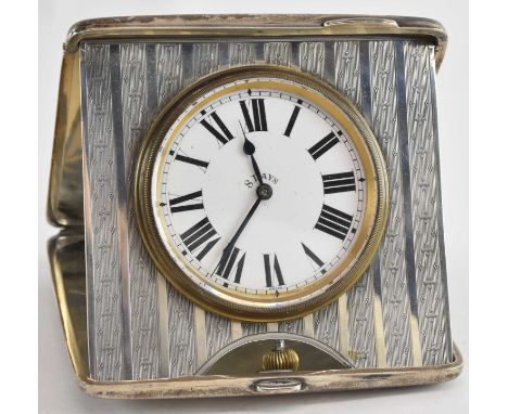 A George V hallmarked silver travelling desk clock, Birmingham 1911, 10 x 10cm. 