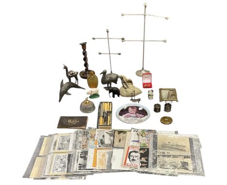 A quantity of assorted collectors' items, including two stainless steel jewellery trees, both height 51cm, a bag of fruit mac