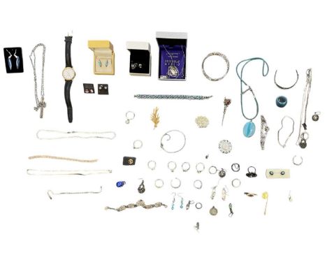 Various items of modern and vintage costume jewellery, including a pair of turquoise and silver enamelled earrings, in presen