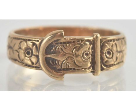 A 9ct rose gold buckle ring, size N, approx 3g.