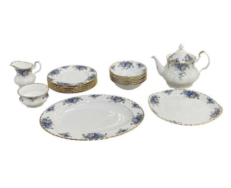 ROYAL ALBERT; a seconds quality part setting tea service, decorated in the 'Moonlight Rose' pattern, comprising teapot, teapo