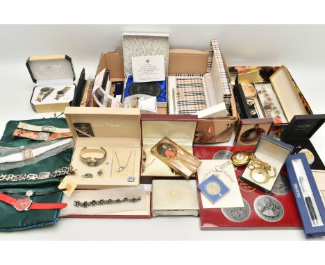TWO BOXES OF ASSORTED COSTUME JEWELLERY, LADIES WRISTWATCHES AND OTHER ITEMS, to include a variety of ladies fashion wristwat