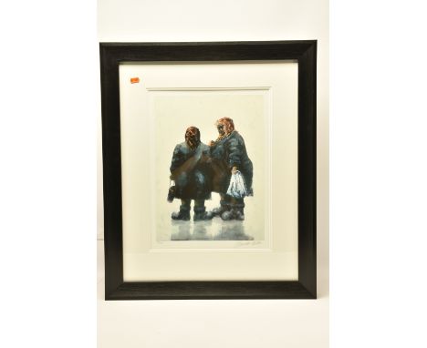 ALEXANDER MILLAR (SCOTLAND 1960) 'GOSSIPS', a signed limited edition print on paper, depicting two females talking together, 