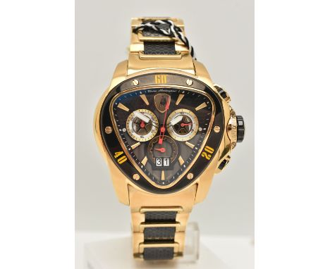 TONINO LAMBORGHINI SPYDER 1119 STAINLESS STEEL CHRONOGRAPH WATCH, the triangular black face, multiple dials, sapphire crystal