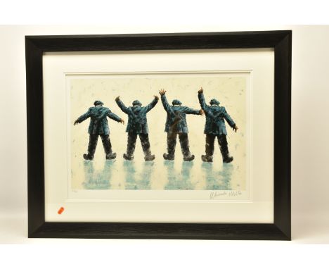 ALEXANDER MILLAR (SCOTLAND 1960) 'HELP', a signed limited edition print on paper, depicting four male figures replicating the
