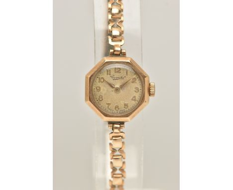 A LADIES 9CT GOLD WRISTWATCH AND A WATCH BRACELET, manual wind watch, round discolored dial signed 'Everite', Arabic numerals