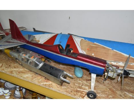 THREE VINTAGE HANDPAINTED BALSA WOOD KIT REMOTE CONTROL PLANES to include a balsa wood Chipmunk numbered WK574, length 110cm,