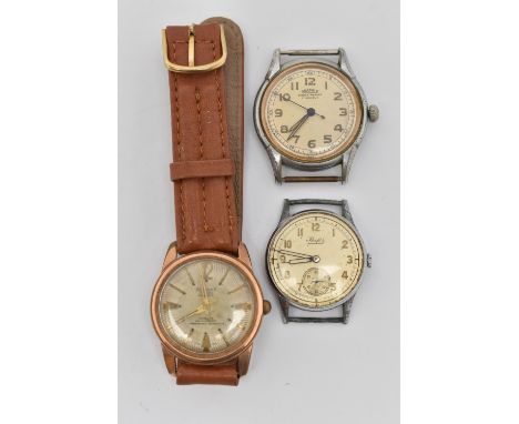 THREE GENTS WATCHES, the first a gold plated, automatic 'Allaine' wristwatch, stainless steel screw down case back fitted wit