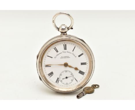 AN EARLY 20TH CENTURY SILVER OPEN FACE POCKET WATCH, key wound, round white dial signed 'The Climax Trip Action Patent, H.Sam