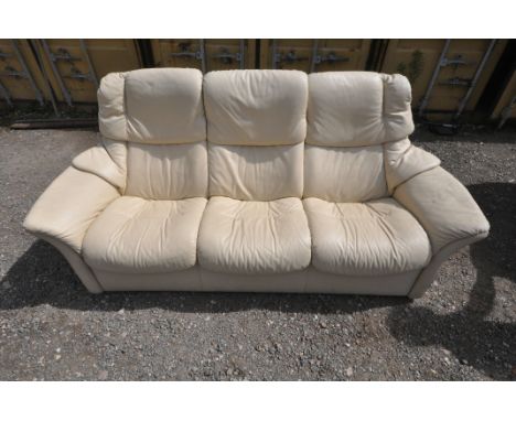 AN EKORNESS STRESSLESS THREE SEATER RECLING SOFA, length 210cm x depth 72cm x height 100cm (condition report: general signs o