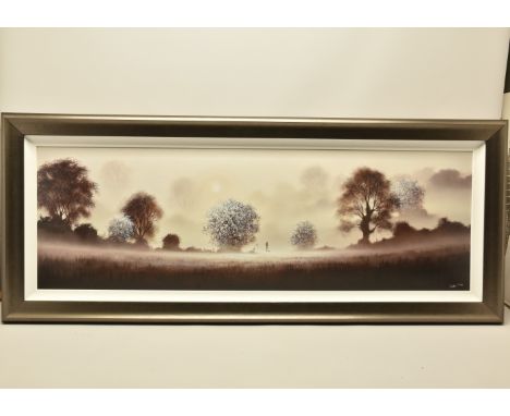JOHN WATERHOUSE (BRITISH 1967) 'A NEW DAY DAWNS', a signed limited edition print on board depicting a misty landscape, 194/19