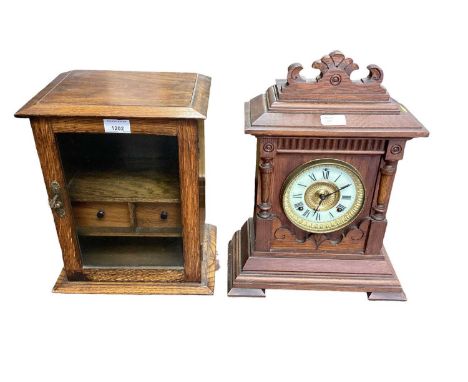 Edwardian oak smokers cabinet and an Edwardian mantel clock in architectural case (2)