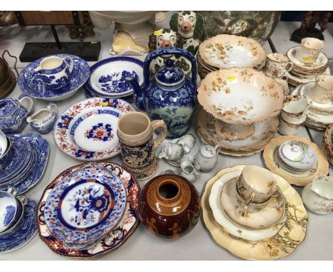 Copeland Spode blue and white tea set, pair of Victorian Staffordshire pottery spaniels, Victorian tea and dessert wares etc