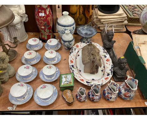 Graduated set of Masons Ironstone jugs, Spode six place teaset and other ceramics and sundries.