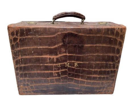 Vintage Mappin &amp; Webb brown crocodile leather suitcase, 50cm x 36cm x 18cm