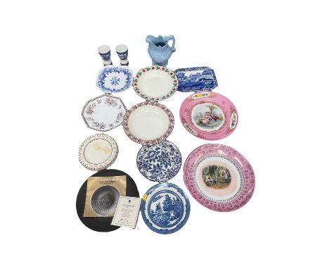 Group of china, including two Spode creamware soup plates and a set of five arcaded creamware plates, all marked, together wi